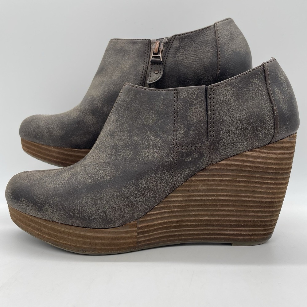 Dr. Scholl's Womens 9 Booties Harlie Wedge Ankle Brown Faux Leather Zip‎ Shoes